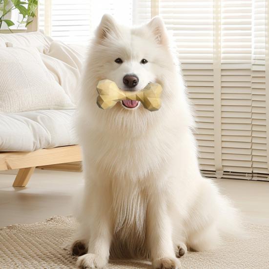 Faceted Bone Dog Toy Rubber Dog Chew Toy Teeth Cleaning Dog Bone Toy for Aggressive Chewers Puppy Teething Interactive Fetch Play