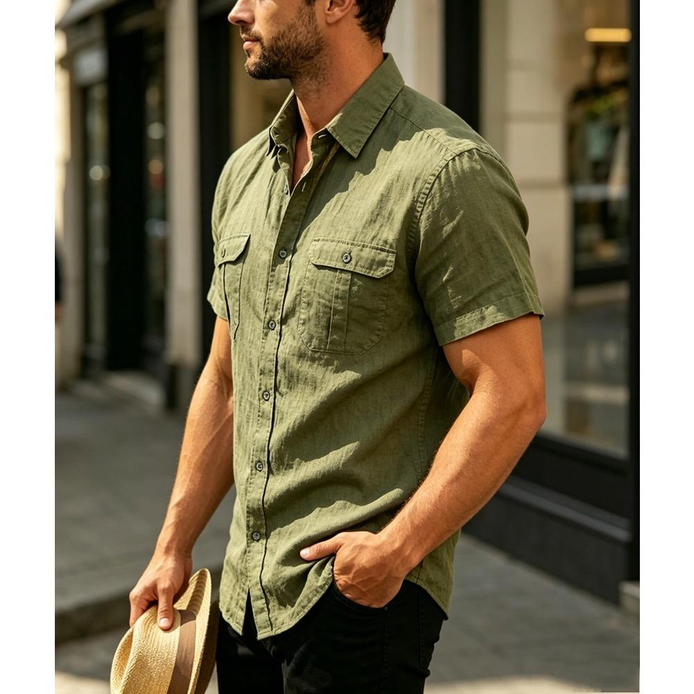 Jacquard overhemd met korte mouwen voor heren – casual sportpoloshirt met een omgeslagen kraag