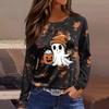 Women's Fashion Long Sleeve Tunic Top with Halloween Print and Side Slits - Round Neck Blouse for Party