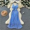 Autumn Winter Women Sexy Spaghetti Strap Open Back Evening Party Dress Sequined Long Maxi Mermaid Christmas Dresses