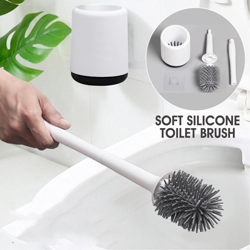 TPR Bristles Soft Silicone Hygienic Toilet Brush And Holder Set Bathroom Cleaner Hollow Drain