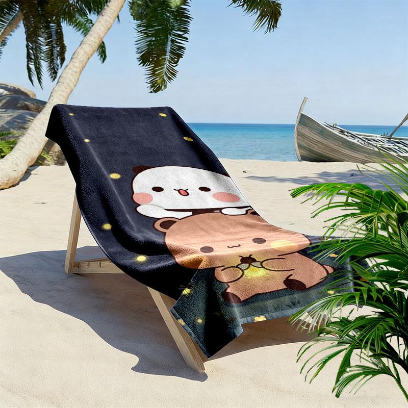 Bear Panda Love Print Beach Towel Large Soft Quick Dry Towel For Beach Camping Swimming