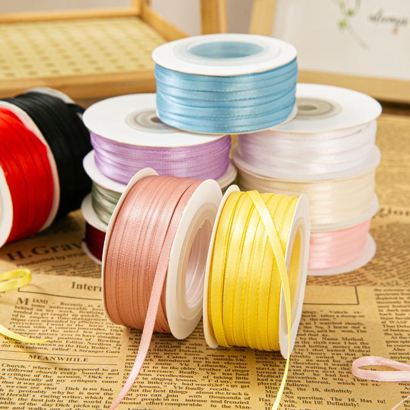 3Mm Thin Ribbon Balloon 1Roll Colorful Rope Ribbon Double-Sided Ribbon Party Card Gift Decoration Diy Packaging Hair Accessories