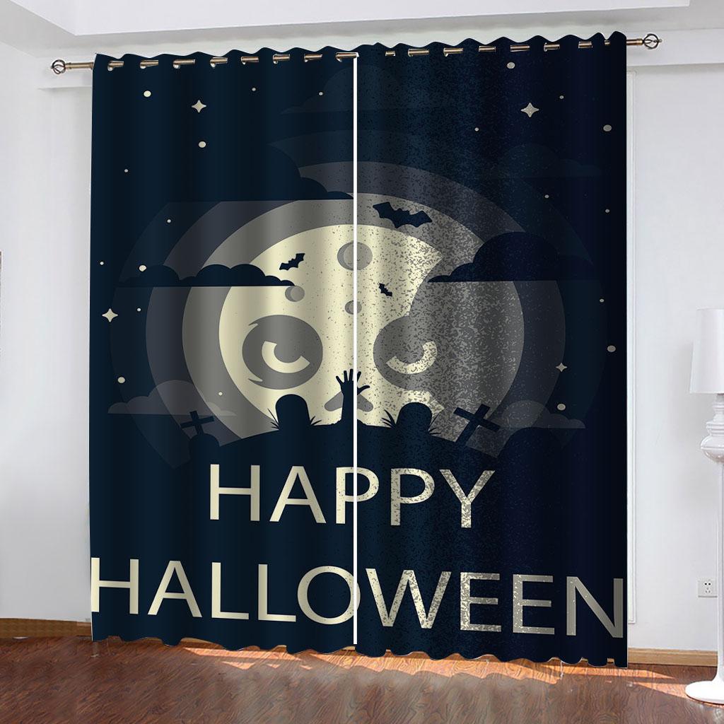 Happy Halloween Festive Adorable Cartoon Cute Pumpkin Ready-made Sheer Window Blinds Curtain Sets Suitable Bedrooms Children Living Interior Room