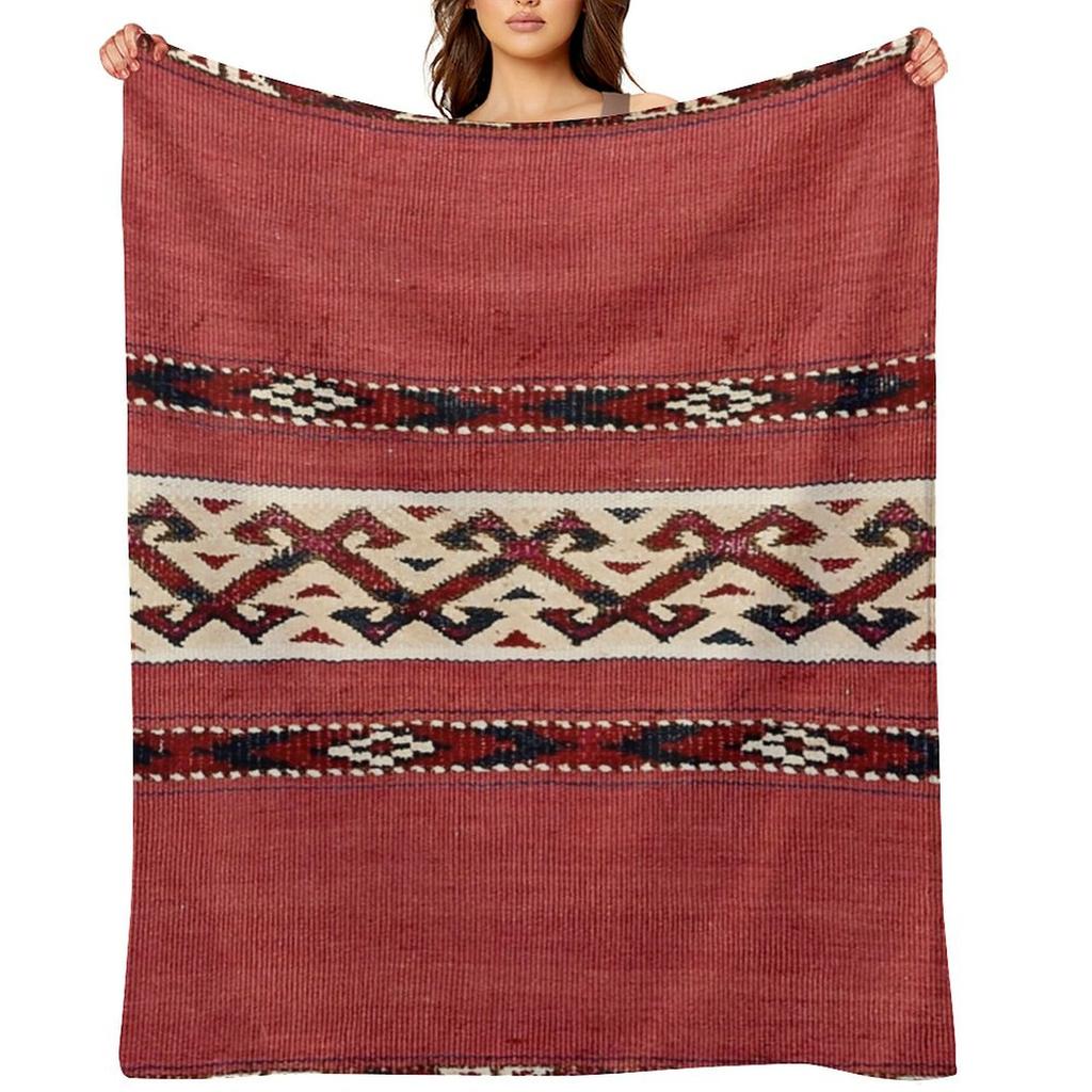 Triangle Stripe Kilim 19th Century Authentic Colorful Picture of a Red Black and White Rug Throw Blanket Quilt Flannels Blankets