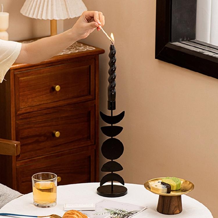 Black Pillar Candle Holder Iron Candlestick Sun Moon Star Metal Candle Stand for Weddings and Festival Table Decoration
