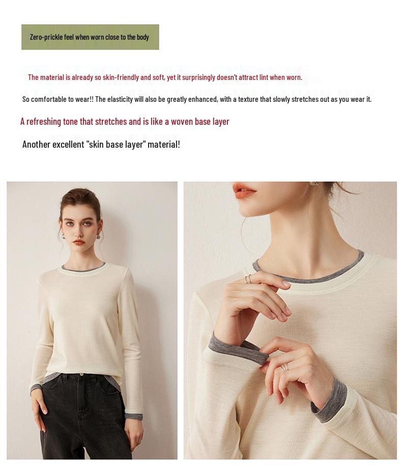Women's Round Neck 100% Fine Wool Knit Top - Loose Slimming Fit