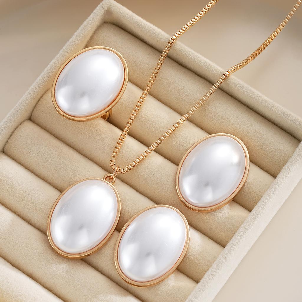4pcs  Fashion Elegant Elipse Necklace Ring Earrings Jewelry Set For Women French Style Romantic Gifts