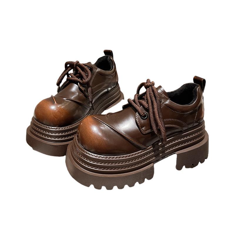 Pulēti retro agrā pavasara apavi ar platformas zoli, mazas ādas kurpes, sieviešu jauni mokasīni, daudzpusīgas mafinu zoles, palielina augumu