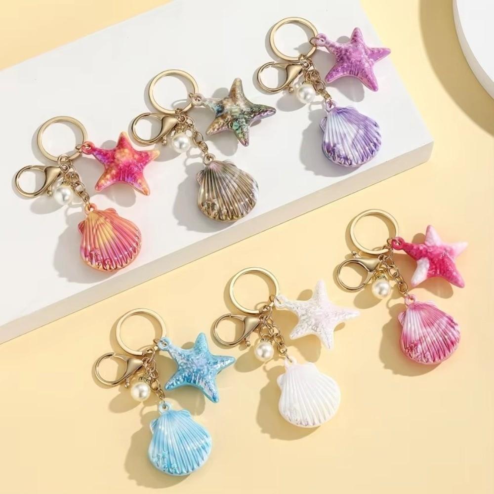 Marine Creature Shell Key Ring Colorful Shell Pendant Fashion Shell Keychain  DIY Jewelry Gifts