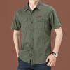 Men's Summer Military-Style Cotton Short-Sleeve Shirt - Casual, Lightweight, Multi-Pocket, Plus Size Workwear