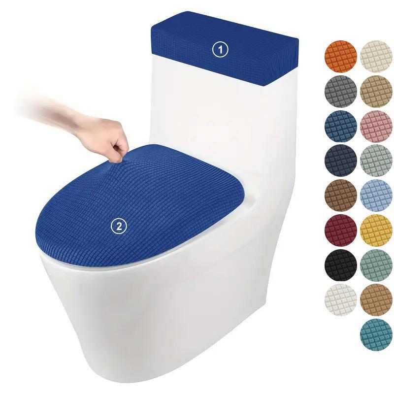 2 Stück/Set Toilettensitzbezug Elastisch Einfarbige Toilettendeckel- und Spülkastendeckel ToilettenpolsterSchutzhülle für Zuhause Hotel