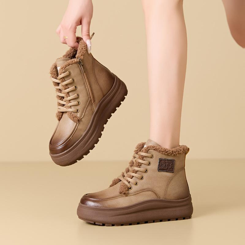 

Модные женские ботинки GKTINOO, кроссовки из натуральной кожи, нескользящие женские зимние ботинки, повседневная платформа на толстой подошве, теплые женские зимние ботинки 255