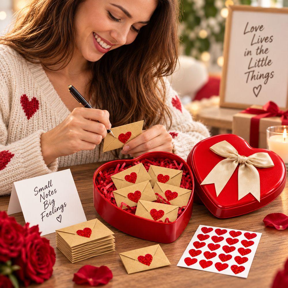 60Pcs Heart Stickers Love Letters Envelope Set Blank Mini Cards Love Notes Kit  Valentine's Day
