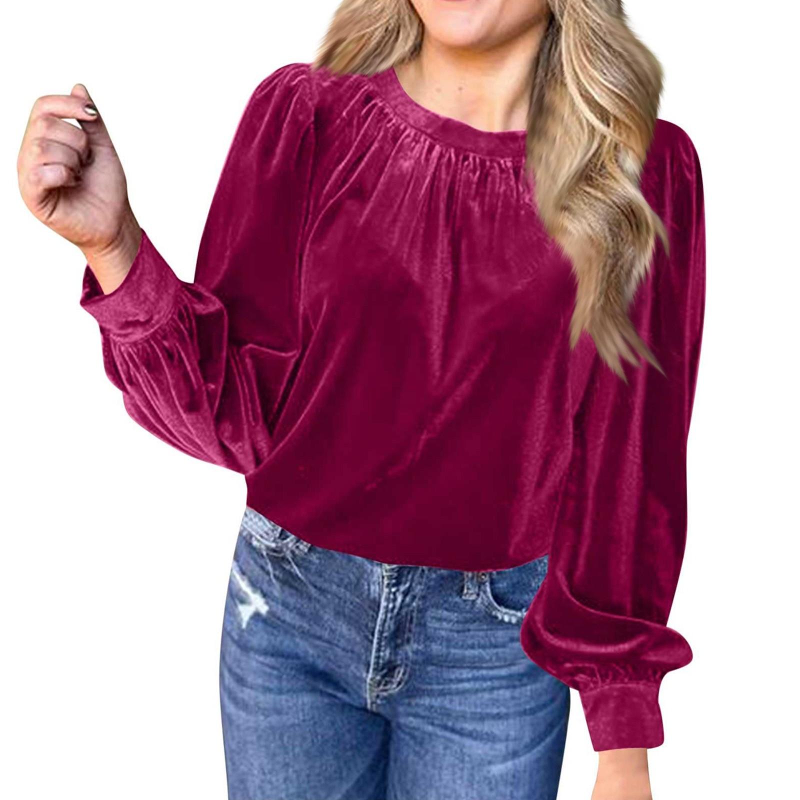 

Женский свободный однотонный пуловер из золотистого бархата с круглым вырезом и длинными рукавами, повседневная рубашка XL горячий розовый