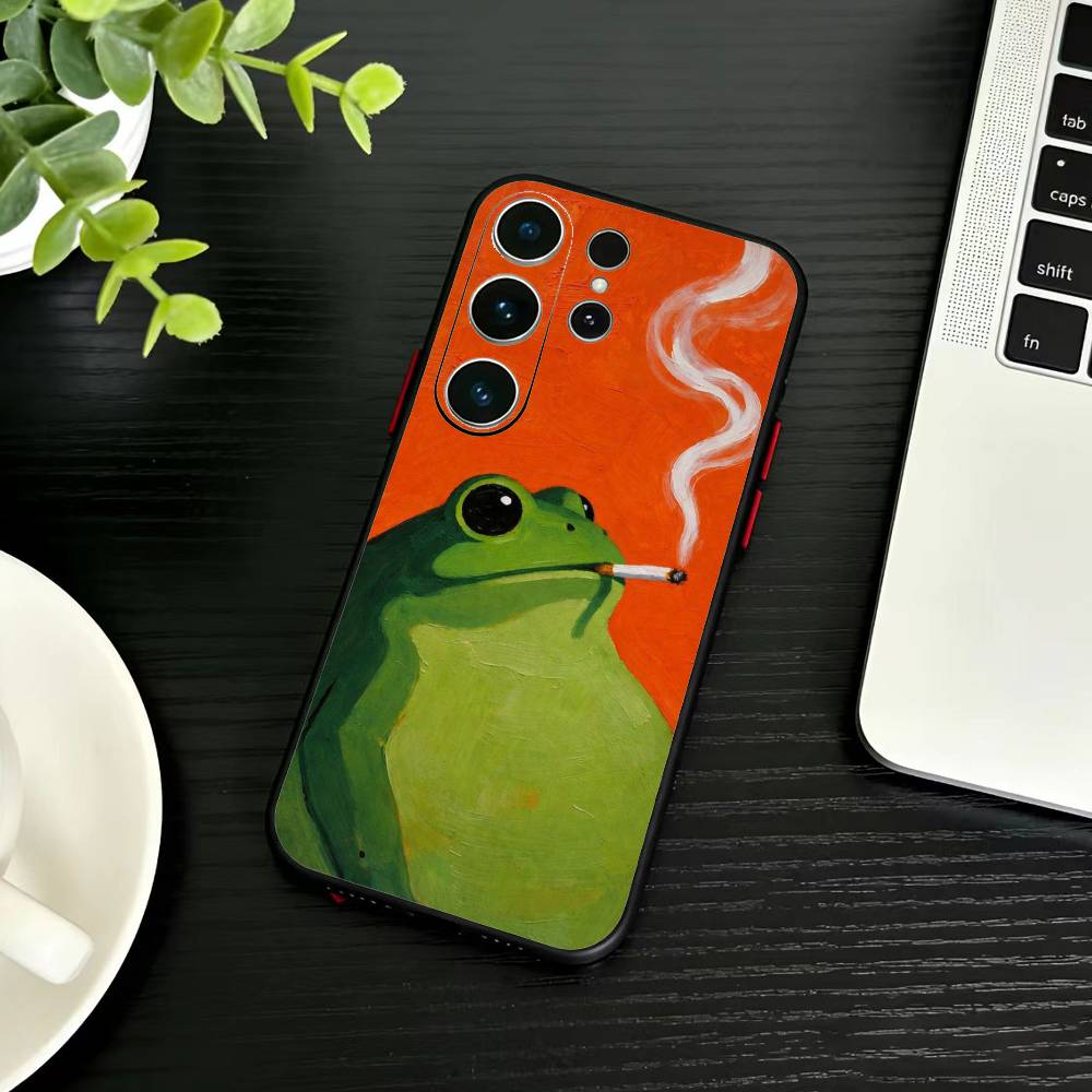 Cute Frog Cartoon Phone Case For Samsung S26,S25,S24,S23,S22,S21,S20,S30,Ultra,Plus,Fe,Note,5G Black Cover