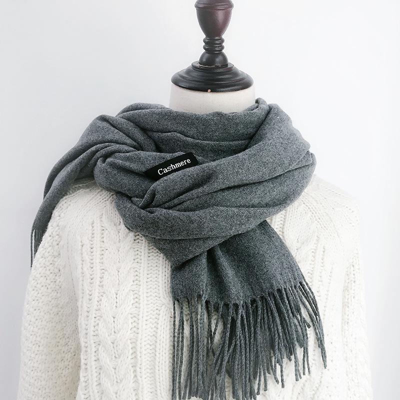 Solid Color Scarf for Women in Winter Korean Style Versatile Student Autumn and Winter Thickened Long Imitation Cashmere Red Men's Scarf Trendy