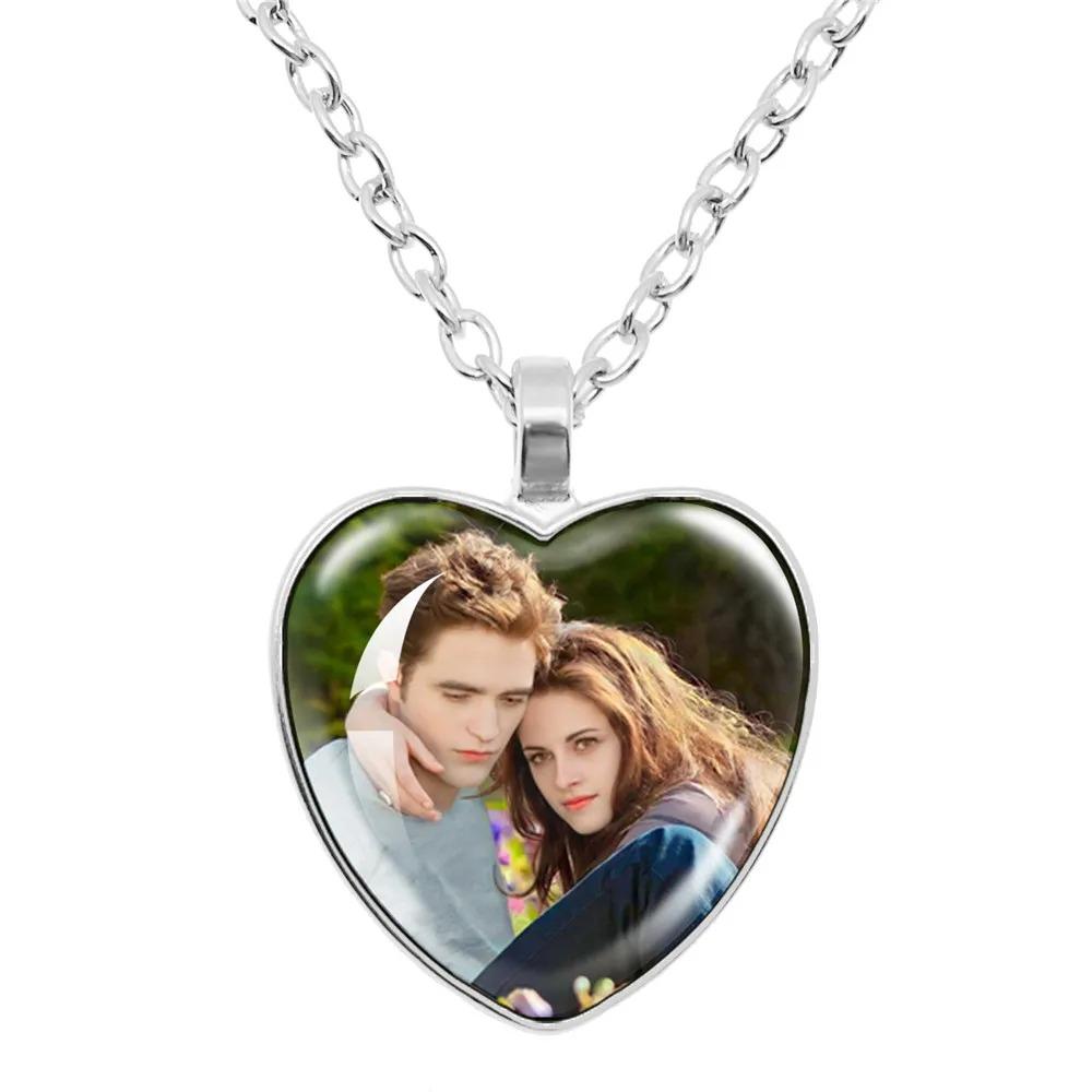 Twilight Movie Necklace Vampire Bella Edward Jacob Renesmee Character Glass Heart Pendant Necklace Men Women Jewelry Gift