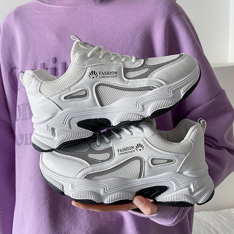 Spring 2025 new retro sports shoes mesh breathable dad shoes women's casual versatile platform white shoes