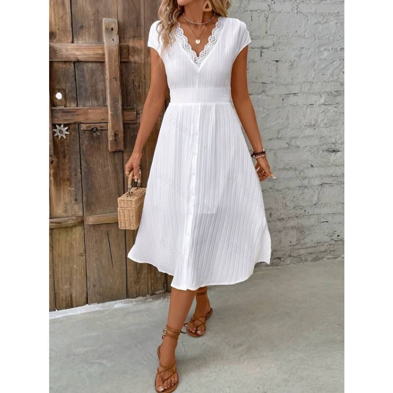 Polyester Lace V Neck Dress With Short Sleeves For Summer Casual Womens Fashion