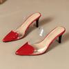 Fashion Pointed Toe Slippers,2024 High Heeled Summer Shoes,Transparent PVC Slides,Outside Wearing,Slip On,Black,White,Red,35-40,Dropship