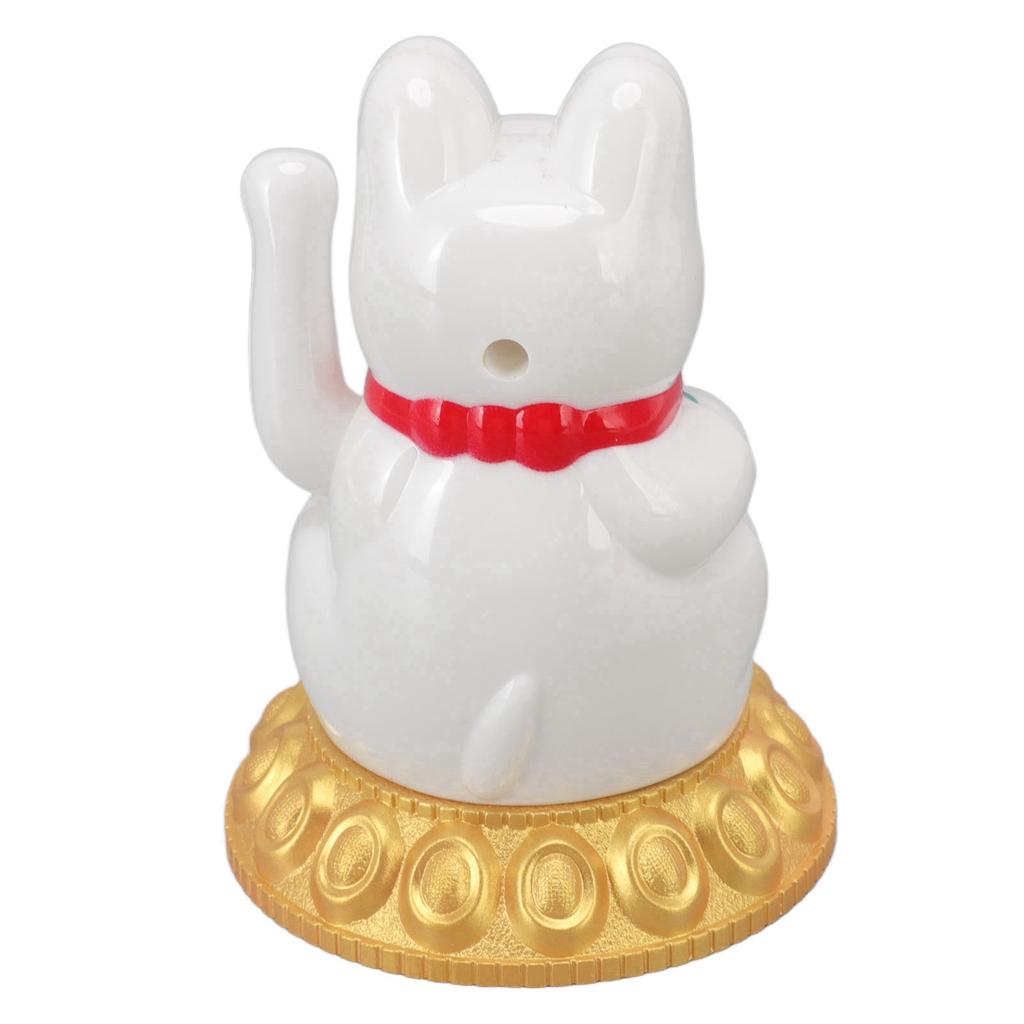 Chinese Lucky Cat Decoration Waving Arm Solar Light Induction Statue Figurine For Home Car Ornaments White