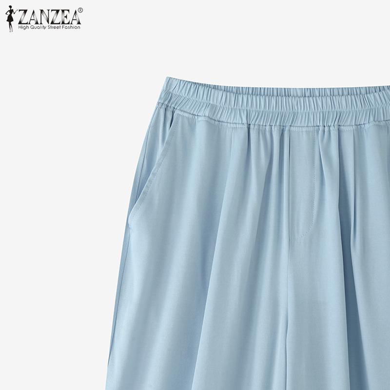ZANZEA Women Casual Elastic Waist Loose Patchwork Pants