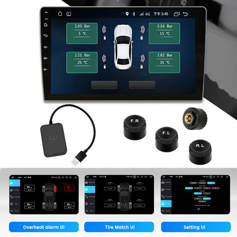 USB Android TPMS Tire Pressure Monitoring System Display Alarm System External Sensors For Car Navigation Radio чёрный