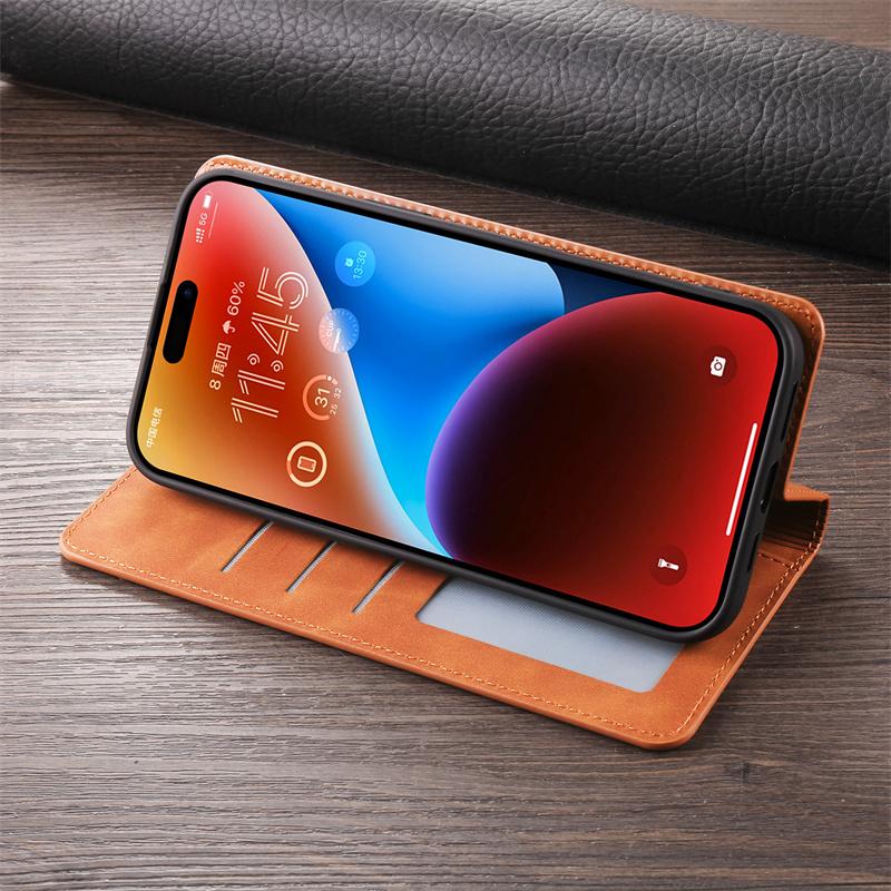 EUCAGR Retro Magnetic Flip PU Leather Case for iPhone 17 Air 17 Pro Max 16E 15 16Pro Max 16 Plus Wallet Card Cover Phone Coque