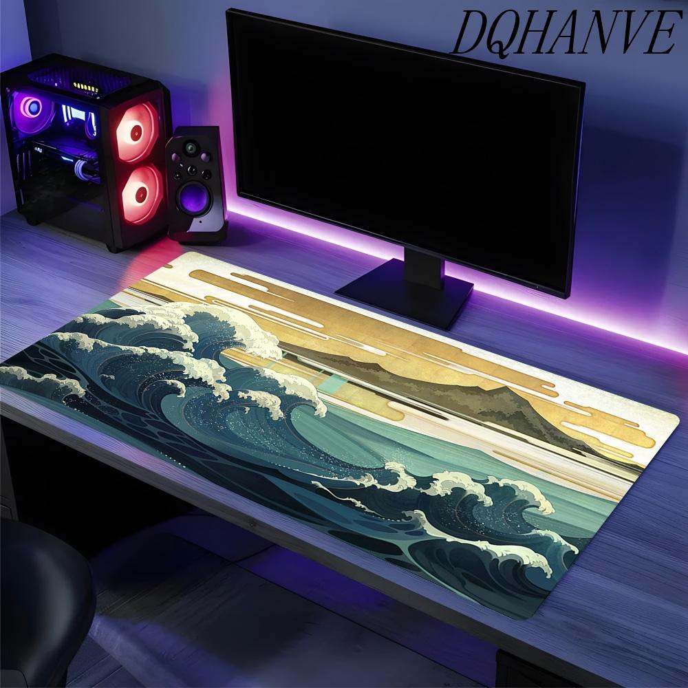 Gaming Mouse Pad Japanese Wave Mouse Pad Extended XXL Mousepad Anti-Slip Base Cool Large Esports Mouse Pad Desk mat for office