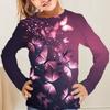 Spring and Autumn Round Neck Butterfly Pattern 3D Printed Top Fashionable Casual Long Sleeved Children's Girl T-shirts
