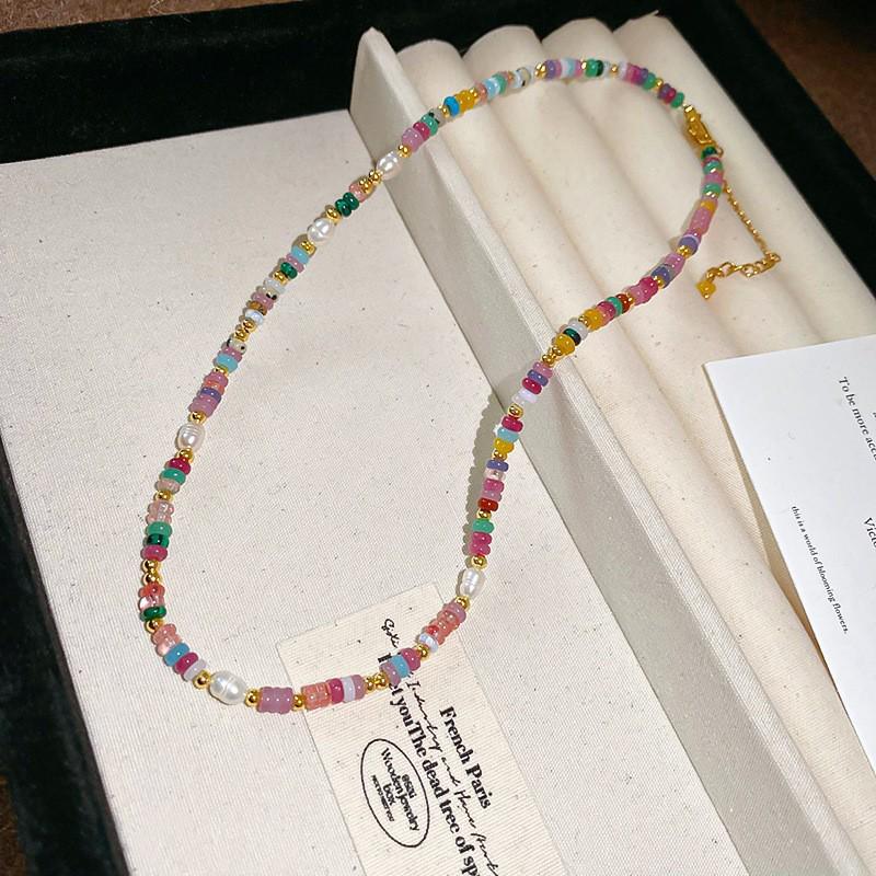 Cherry Gummy Crystal Heart Beaded Stackable Necklace - Summer Collarbone Chain Exquisite Design