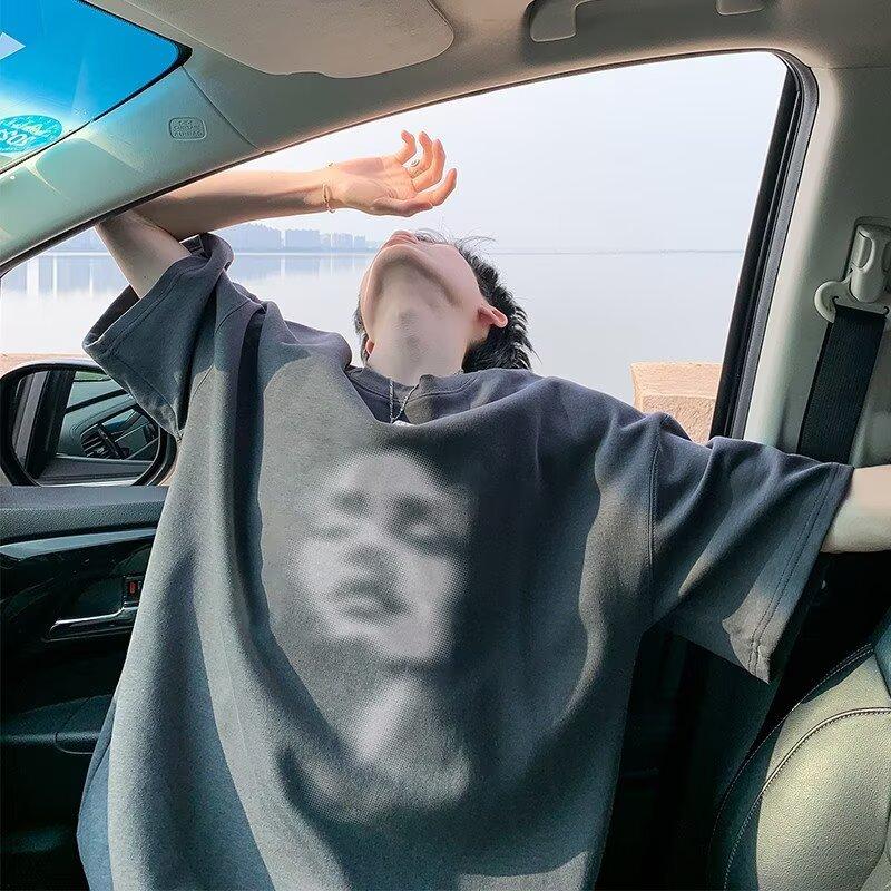 

Футболка с коротким рукавом, мужская, модная, свободного кроя, летняя, с рукавом пять четвертей, новая интернет-знаменитость, мода, простой принтованный топ 3XL темно-серого