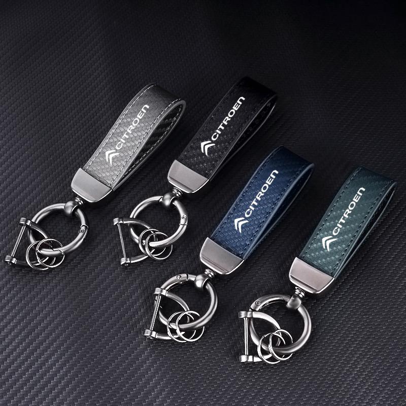 Carbon Leather Key Chain Ring Keyring For Citroen C1 C2 C3 Vts C4 Saxo C4L C5 C6 C8 Xsara Picasso Berlingo Cactus Aircross C3-XR