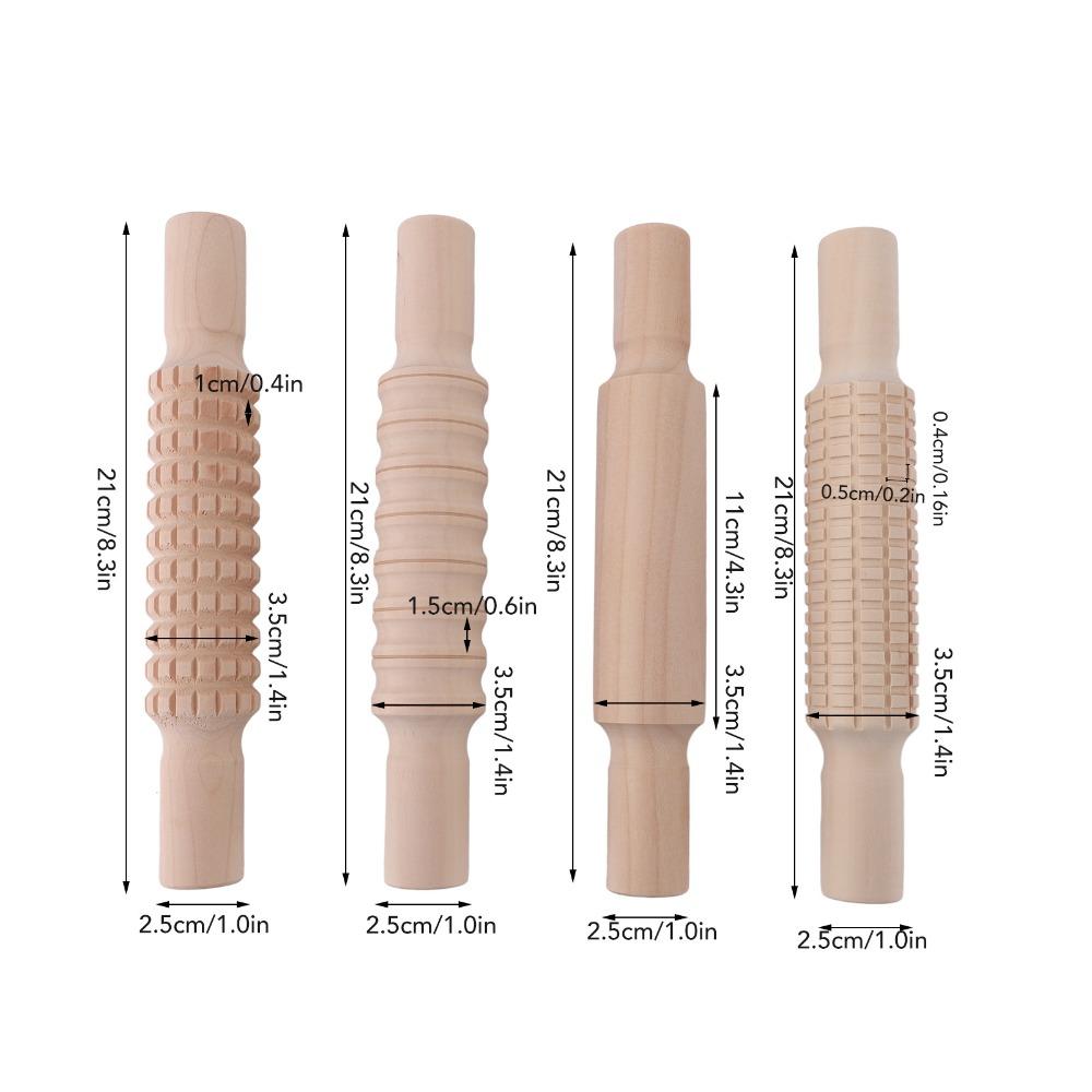 4pcs Textured Rolling Pin Assorted Pattern Dough Rolling Pin Clay Texture Roller Baking