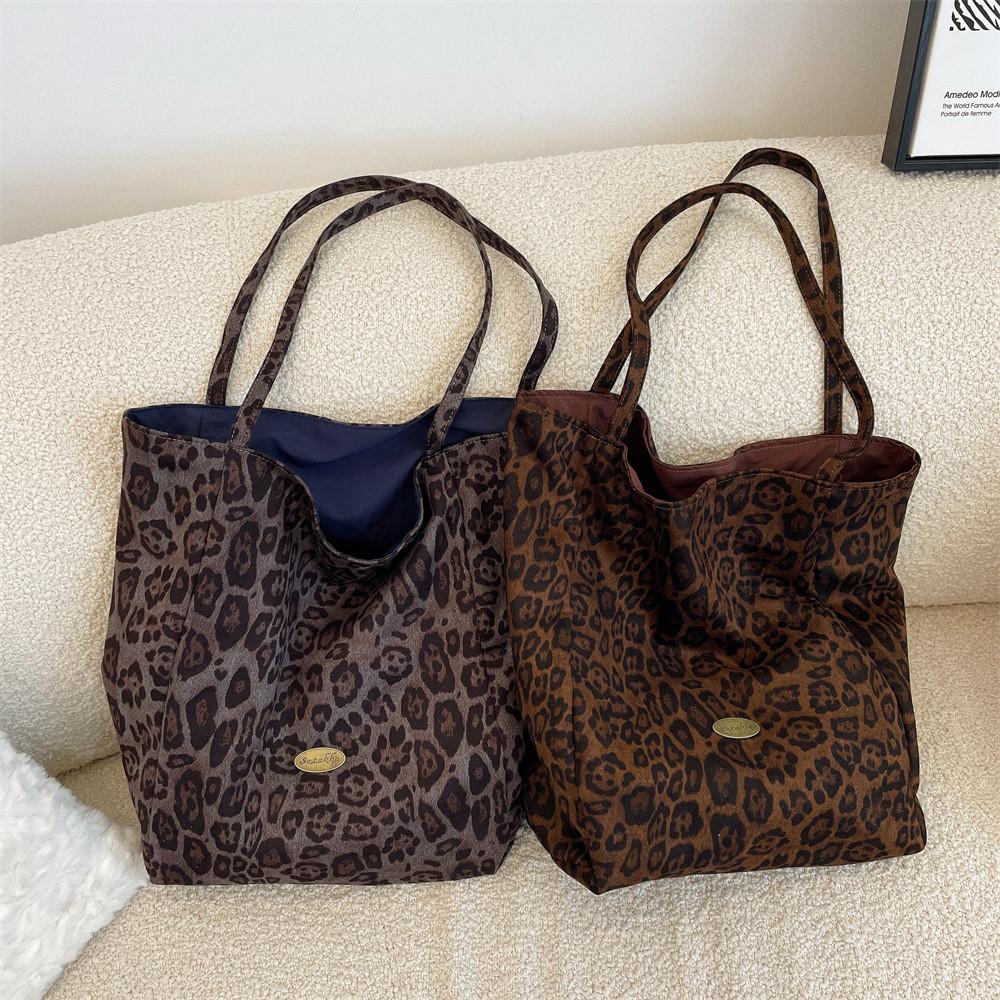 Fashionable Suede Leopard Print Tote Bag Women Perfect For Daily Commuting