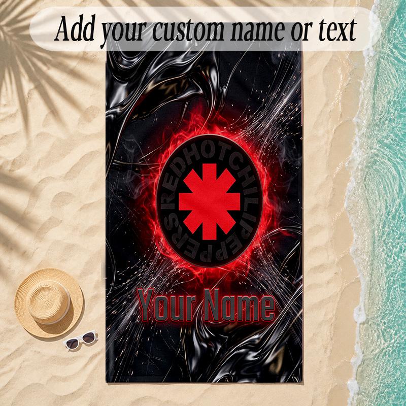 Beach TowelRed Hot Chili Peppers Custom Name Text Personalized Soft Towel for Beach Pool Indoor Home Decor Gift