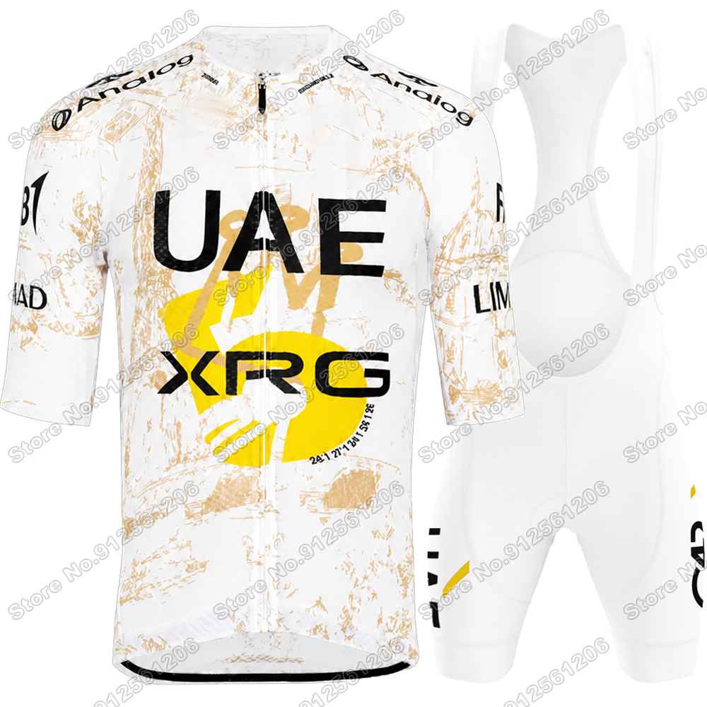 Team Radsporttrikot Set Tadej Pogačar Radsportbekleidung Gelb Grün Rot Gepunktet Weiß Rennrad Trikot Trägerhose
