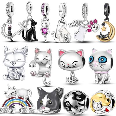 925 Sterling Silver Cute Cat Collection Charms Beads Paw Print Pendant Fit Sweet Fasion Diy Bracelet Gift Women Jewelry