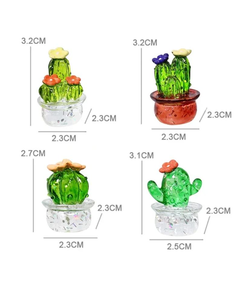 4PC Handmade Glass Cactus Figurines Ornaments Mini Bonsai Decor Cute Miniature Desktop Craft Adornment Creative Home Decor Gift