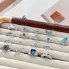 Light Luxury Full Diamond Sea Blue Zircon High-End Open Ring Gypsy Star Niche Design Butterfly Personalized Index Finger Ring Female