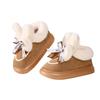 2025 new winter bag heel cotton slippers women's bow leather fleece confinement shoes thickened indoor home plush cotton shoes