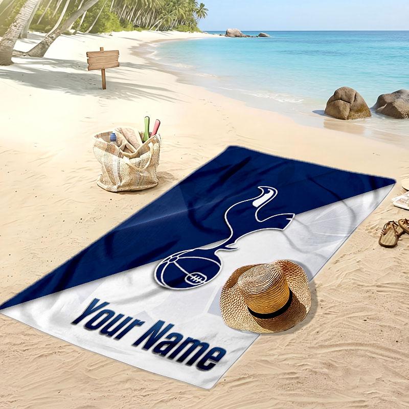Tottenham Hotspur FC Personalized Printed Beach Towel Soccer Logo Support Custom Name Text Absorbent Towel For Sport Travel Special Gift