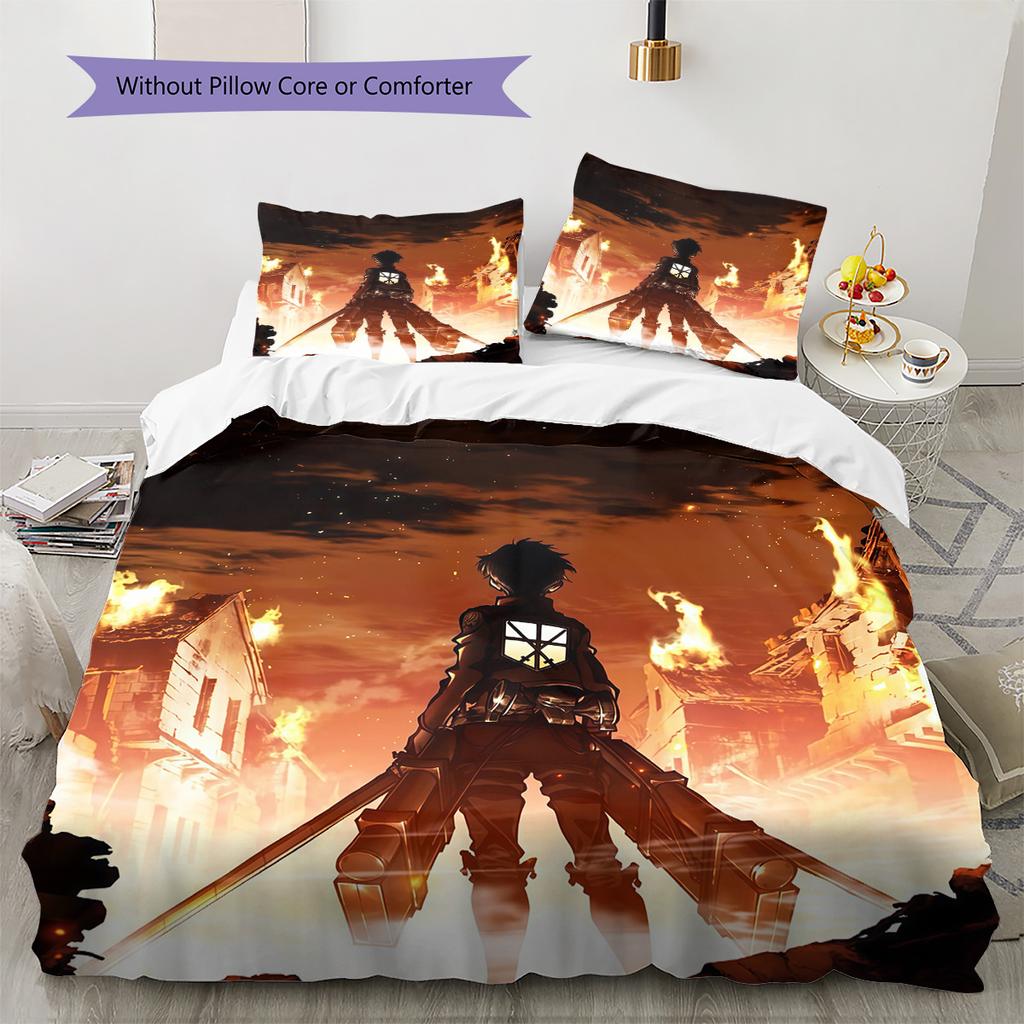 Attack On Titan Pattern Bedding Quilt Set Home Decoration Gift (1 * Duvet Cover + 2 * Pillowcase Without Core)