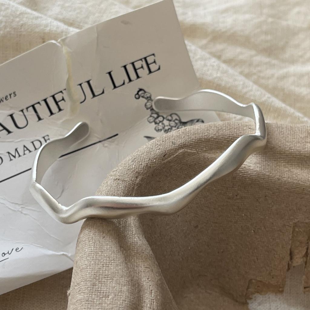 100% Solid 925 Sterling Silver Retro Bracelet for Women Geometric Wave Line Handmade Sparkling Simple Bracelet Birthday Gift