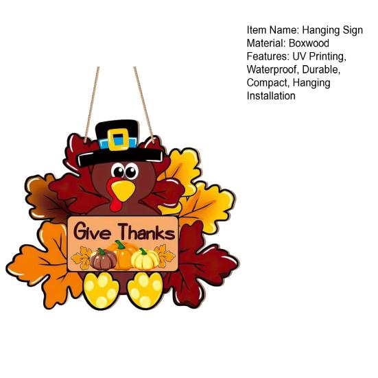 Thanksgiving Wooden Sign, Turkey and Pumpkin Welcome Wall Hanging Decor with Give Thanks, Rustic Farmhouse Fall Harvest Decoration for Front