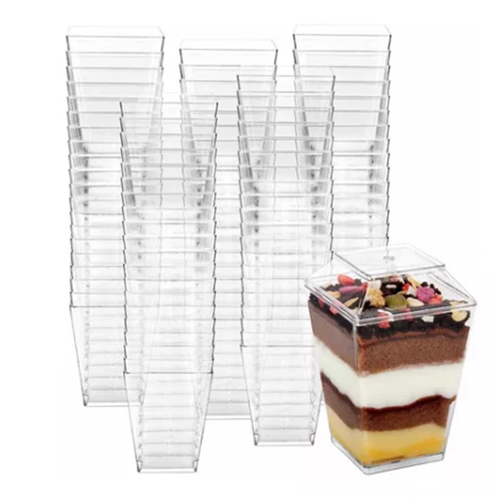 Clear Dessert Cups with Lids Reusable Trapezoidal Transparent Easy Clean Parfait Appetizer Cup for