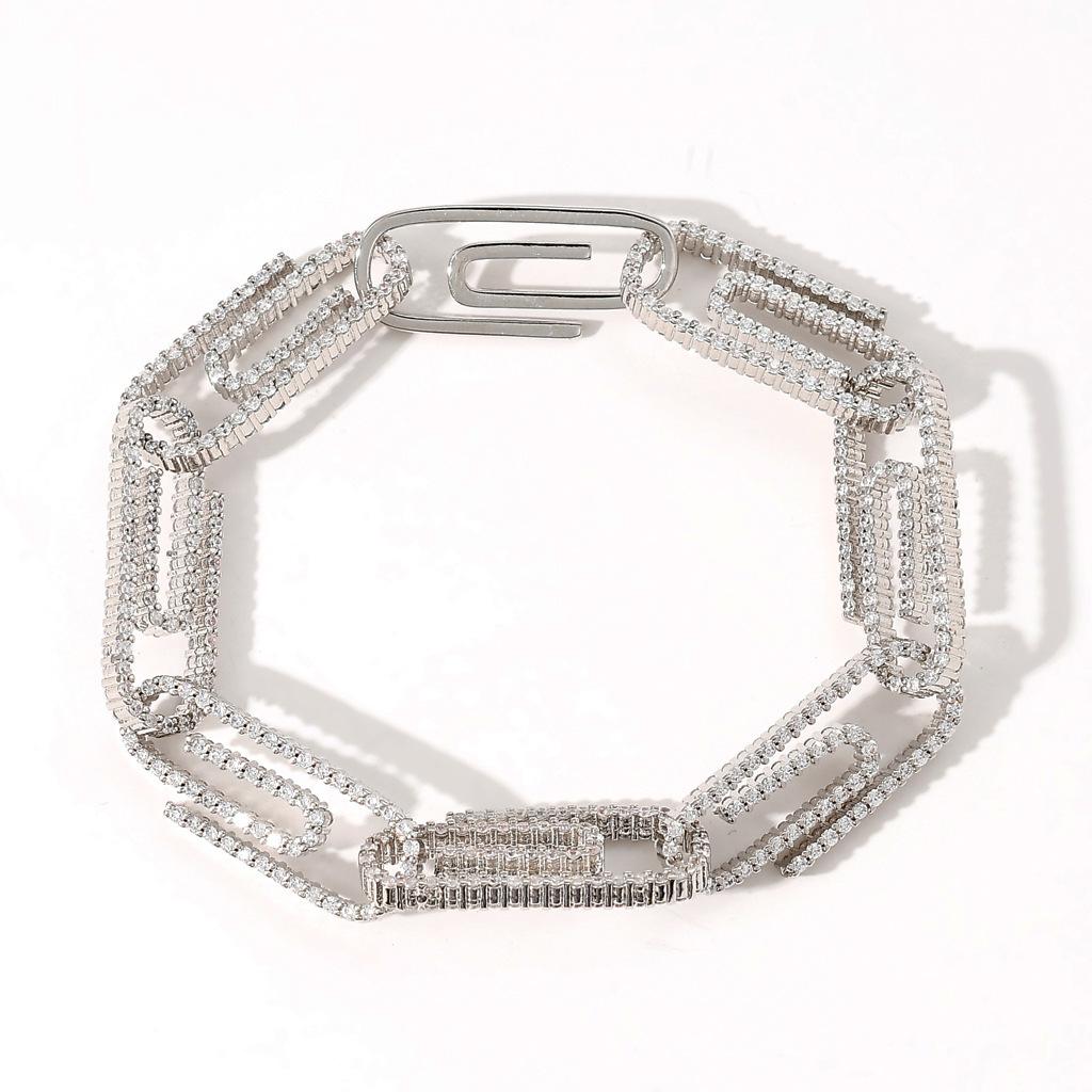 10mm Modisches Hip Hop Goldplattiertes Armband mit Iced Zirkonia Büroklammer Bling Einzigartige Messing Armreifen für Jubiläumspartys