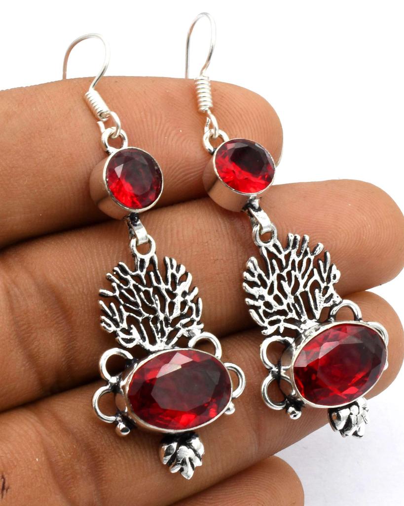 Garnet Gemstone Ethnic Handmade Drop Dengle Earring Jewelry ER 320