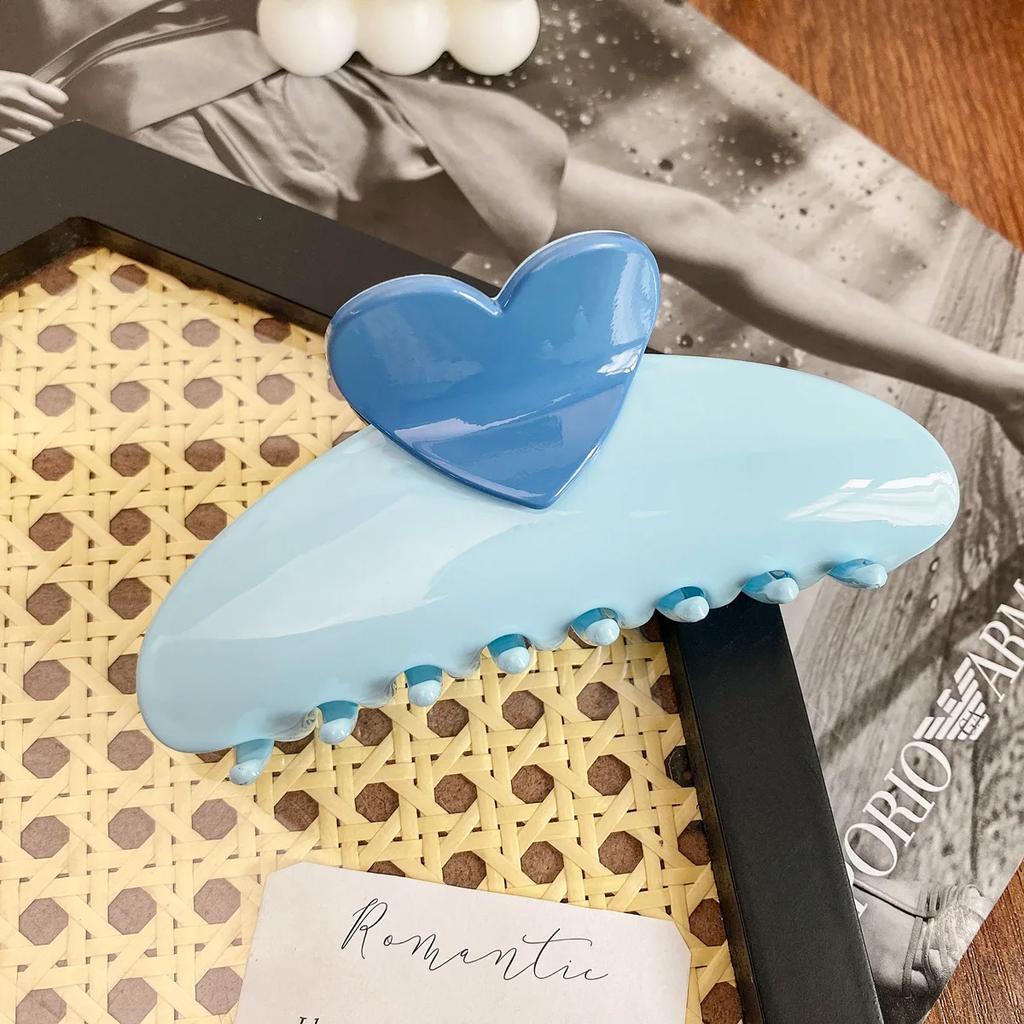 New Candy Color Love Heart 5.11" Big Size Hair Claw Clips for Women Girls Elegant Geometric Plastic Spring Summer Headwear Gift